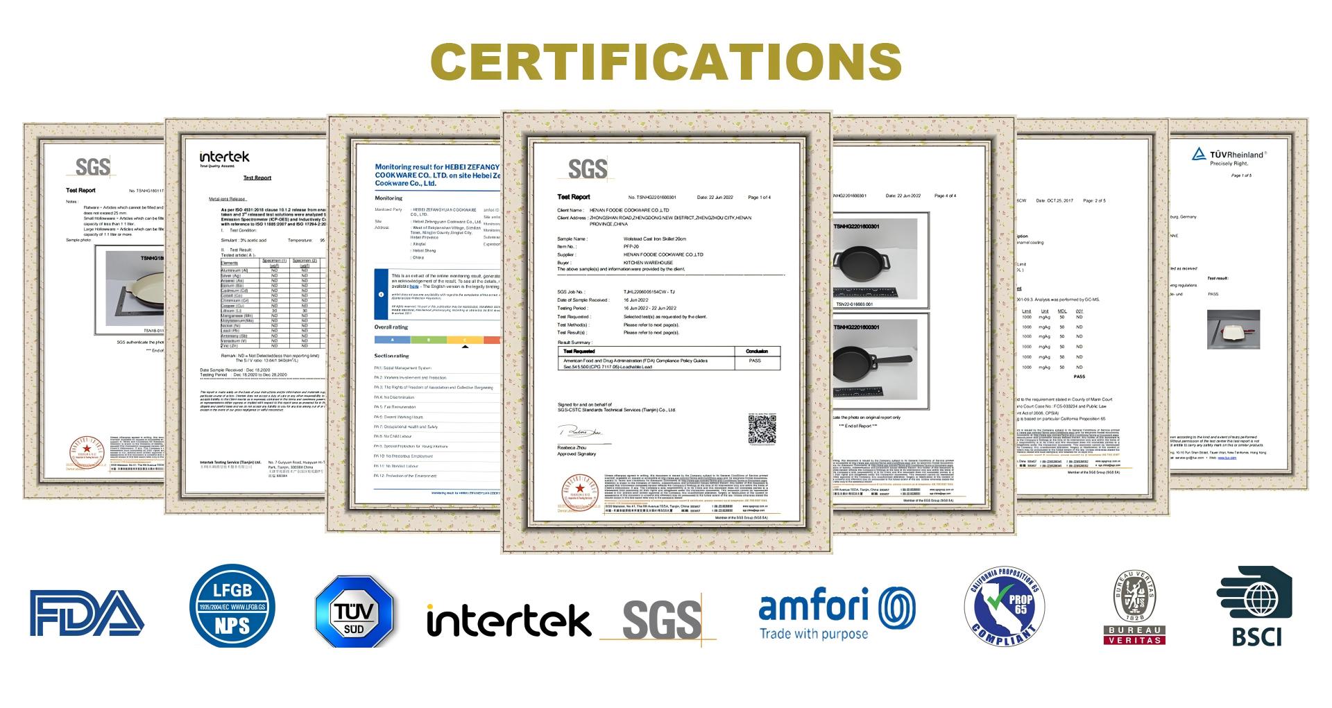 Leading cast iron manufacturer with 100% QC, low 300pcs MOQ,we 
have products quality certifications like LFGB, FDA, CA Prop65, DGCCRF, EN 12983-1,etc.
